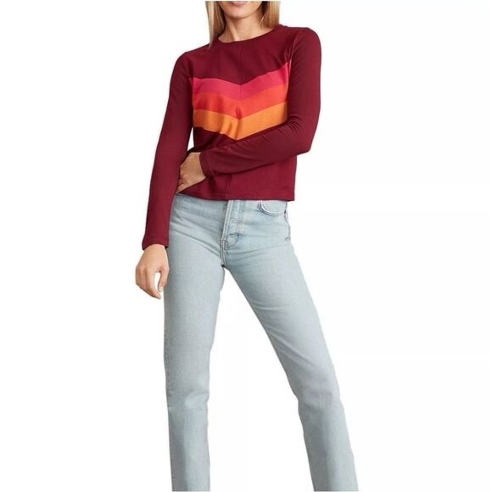 Marine Layer Burgundy and Multicolor Long Sleeve Tee